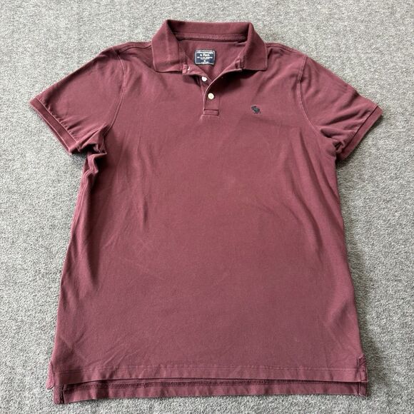 Abercrombie Fitch Polo Shirt Mens XL Red Burgundy Cotton Short Sleeve Moose - Picture 1 of 6
